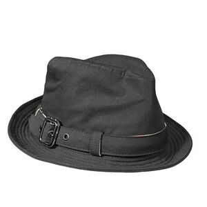 Burberry Fedora Hat Black Size M Classic Check Lining Buckle Detail Cotton